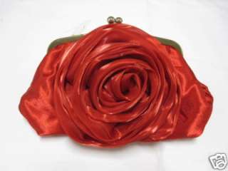 New Candy Apple Red Evening Handbag W Ruffle Flower  