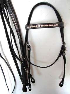 BLACK CRYSTALS WESTERN HEADSTALL BREASTPLATE REINS SHOW  