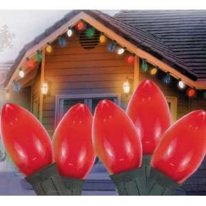  Set Of 25 Ceramic Red C9 Christmas Lights Green Wire 25 