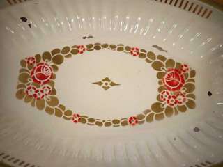 Vintage 50s Gold Rose Enamel Metal Jewelry Tray Platter 12 x 7.5 x 2 