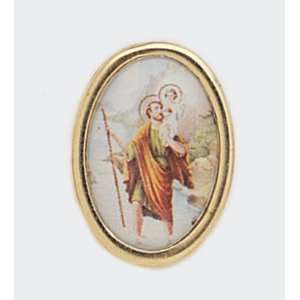  Gold Plated Religious Lapel Pin   Saint Christopher 