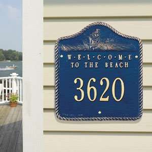   Beach Wall Address Plaques 1 Line Blue and Gold Patio, Lawn & Garden