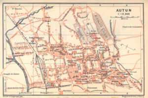 FRANCE AUTUN. Old Town Atlas Map Plan. Coloured.1909  