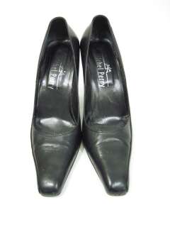 MICHEL PERRY Black Leather High Heels Pumps Shoes 6  