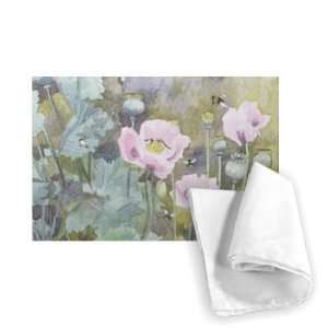  Pink poppies with bees (w/c) by Rosalie   Tea Towel 100% 