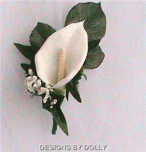 WHITE BOUTONNIERE Calla Lily Wedding Silk Flowers for the Groom 