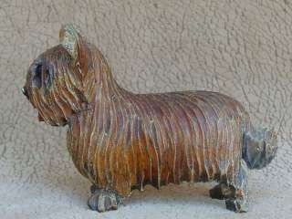 Vintage ANRI Wood Carved SKYE TERRIER Dog  