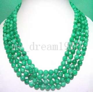 BEAUTIFUL 4 STRANDS 8MM GREEN JADE NECKLACE  