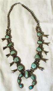   AMERICAN MEXICAN SILVER & TURQUOISE SQUASH BLOSSOM NECKLACE  