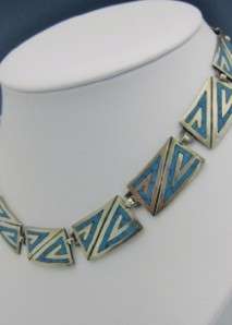   MEXICAN STERLING SILVER WITH TURQUOISE CHOKER NECKLACE NoRES  