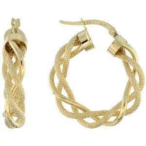 10K Gold Snap Post Italian Hoop Earrings, Vine Braid © Tubing w/ Two 