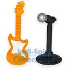   Custom Minifig Orange Electric Guitar with Silver Mic & Stand *NEW
