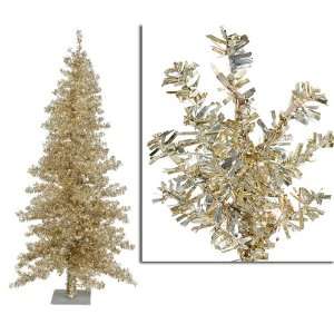 com 7.5 Pre Lit Champagne Wide Cut Tinsel Artificial Christmas Tree 
