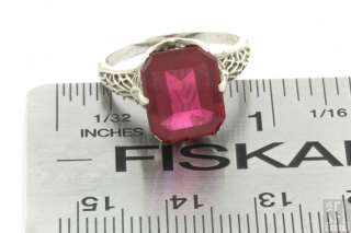 ANTIQUE 18K WHITE GOLD FILIGREE 4.0CT SYNTHETIC RUBY WEDDING RING 