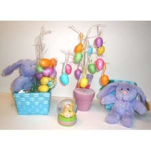   Glitter Ornament Eggs & Bunny Rabbt Plish Stuffed Animal (Purple