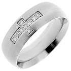   Steel Pave Set 9 CZ Stone Cross 7mm Plain Matte Band Ring Size 11.75