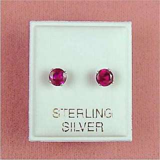 Sterling Silver   5mm CZ simulated Ruby Stud Earrings  