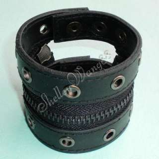 Black Leather Buckle Cuff Stud Belt Bracelet Wristband  