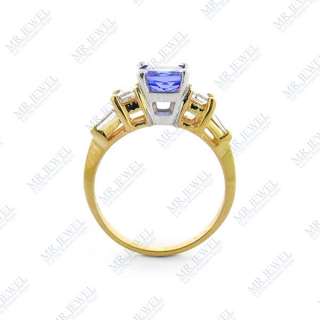 14K GOLD 1.45 CT CUSHION TANZANITE AND DIAMOND RING  