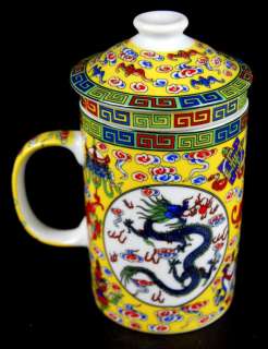 PORCELAIN TIBETAN DRAGON TEA CUP Infuser Ceramic Mug  