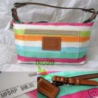 NEW COACH HAMPTONS STRIPE TOP HANDLE POUCH COSMETIC BAG  