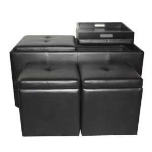 Storage Ottoman 3pc with Serving Trays Black Finish 1 Bench 36 x 17 