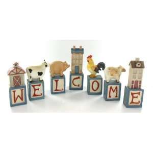    Welcome Animal Blocks Pig Cow Sheep Country Statue