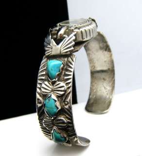 Vintage Turquoise Watch Band Bracelet Hand Wrought  