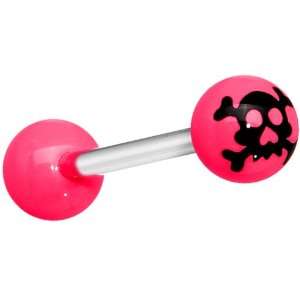    Pink Black Skull and Cross Bones Barbell Tongue Ring Jewelry
