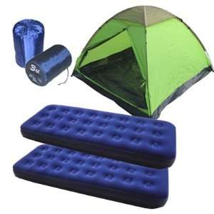 com 3person Tent with 2 of Single Size Air Beds and 2 of 3lb Sleeping 