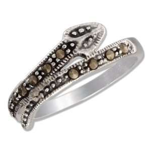    Sterling Silver 7mm Marcasite Bypass Snake Ring (size 07). Jewelry