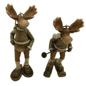  Skiing/Snowshoeing Moose Ornaments , 6 pc (Two Styles 