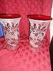 PAIR LOT 2 NANTUCKET HOME LARGE RED FLORAL VASES PILLAR CANDLE HOLDERS 