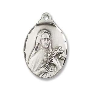 Sterling Silver St. Theresa Medal The Little Flower with 18 Sterling 