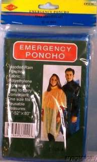 Emergency Hooded Rain Poncho   4 PK Adult Blue  