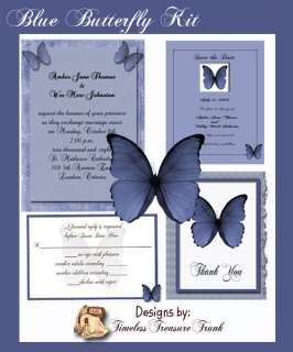 Delux Blue Butterfly Wedding Invitation Kit on CD  