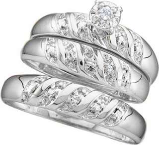   Gold Diamond Matching Men Womens Trio Wedding Bridal Ring Band Set WG