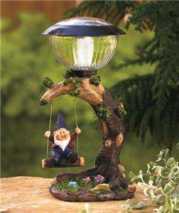Adorable Garden Swinging Gnome On Tree Swing Solar Light ~NEW~  