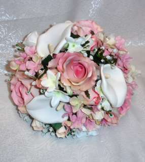   Bridal Bouqeut Silk Wedding Flowers Roses Hydrangea Calla Lily  