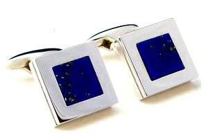 18K WHITE GOLD & LAPIS SQUARE CUFFLINKS   made in Italy  