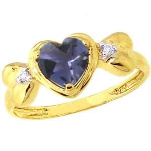   Gold Ribbon Designed Sweet Heart and Diamond Ring Iolite, size8.5