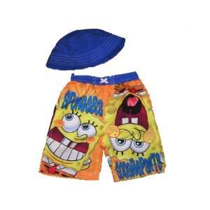   Spongebob Squarepants Toddler Swim Trunks With Hat 4T 