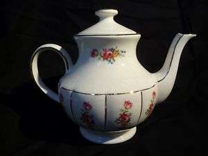 Vintage Arthur Wood England Teapot   White w/ Roses  