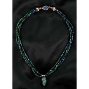   AAA AZURITE 3 STRAND STERLING and CARICO NECKLACE~ 