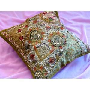    MOTI KHAKI HANDMADE DECORATIVE THROW PILLOW CUSHION