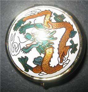 Chinese Dragon Round Pill Box Medication Case Conpact  