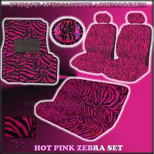 13PC HOT PINK ZEBRA FLOOR MATS LOW SEAT COVERS & BENCH  