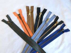 Brass Zippers   Black, Brown, Gray, Blue, Green, Orange  