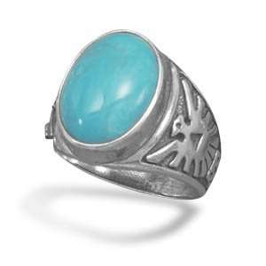 Turquoise Ring with Thunderbird Design on the Band (12)