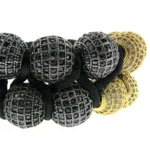 Cream Ice Ball Bracelet Double Row 13mm Two Tone Black and Gold Finish 